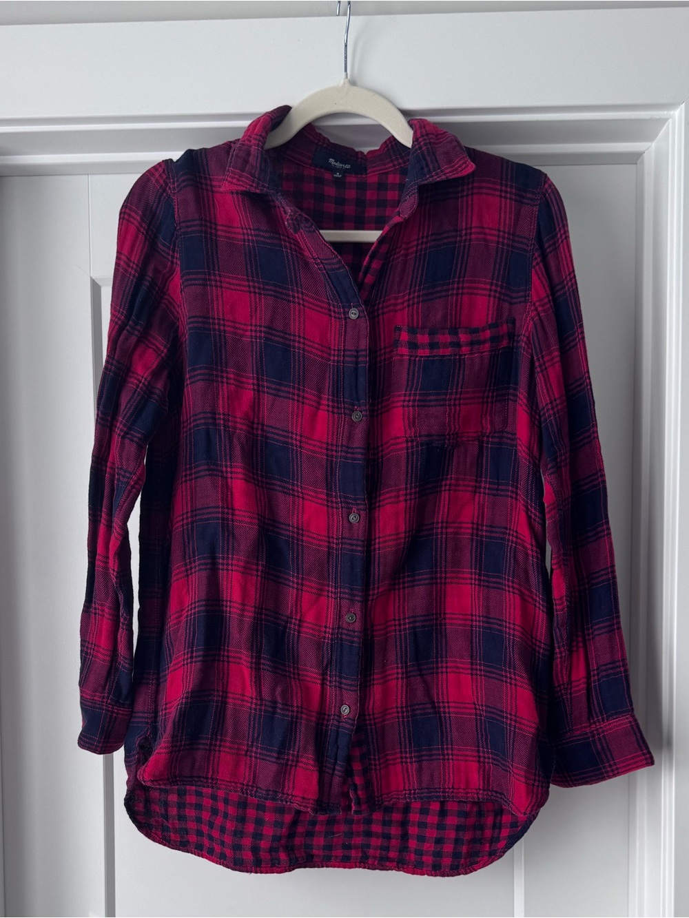 Madewell Red and Navy Plaid Button-Down Shirt